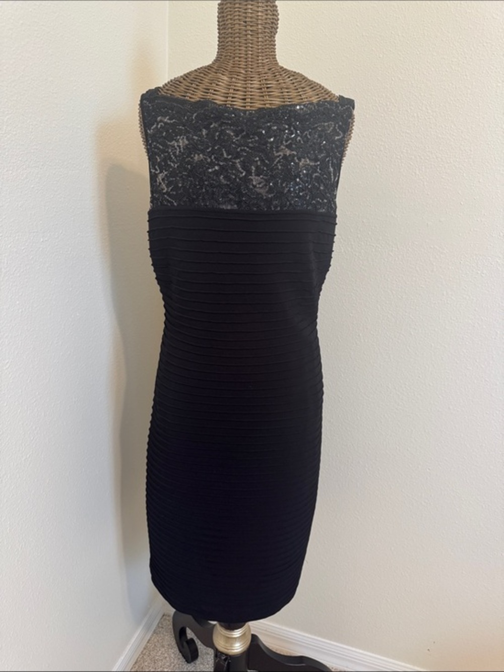 Calvin Klein Black Ruffle Sequin Top Dress 10